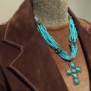 ❤️ Boho necklace, silver metal cross